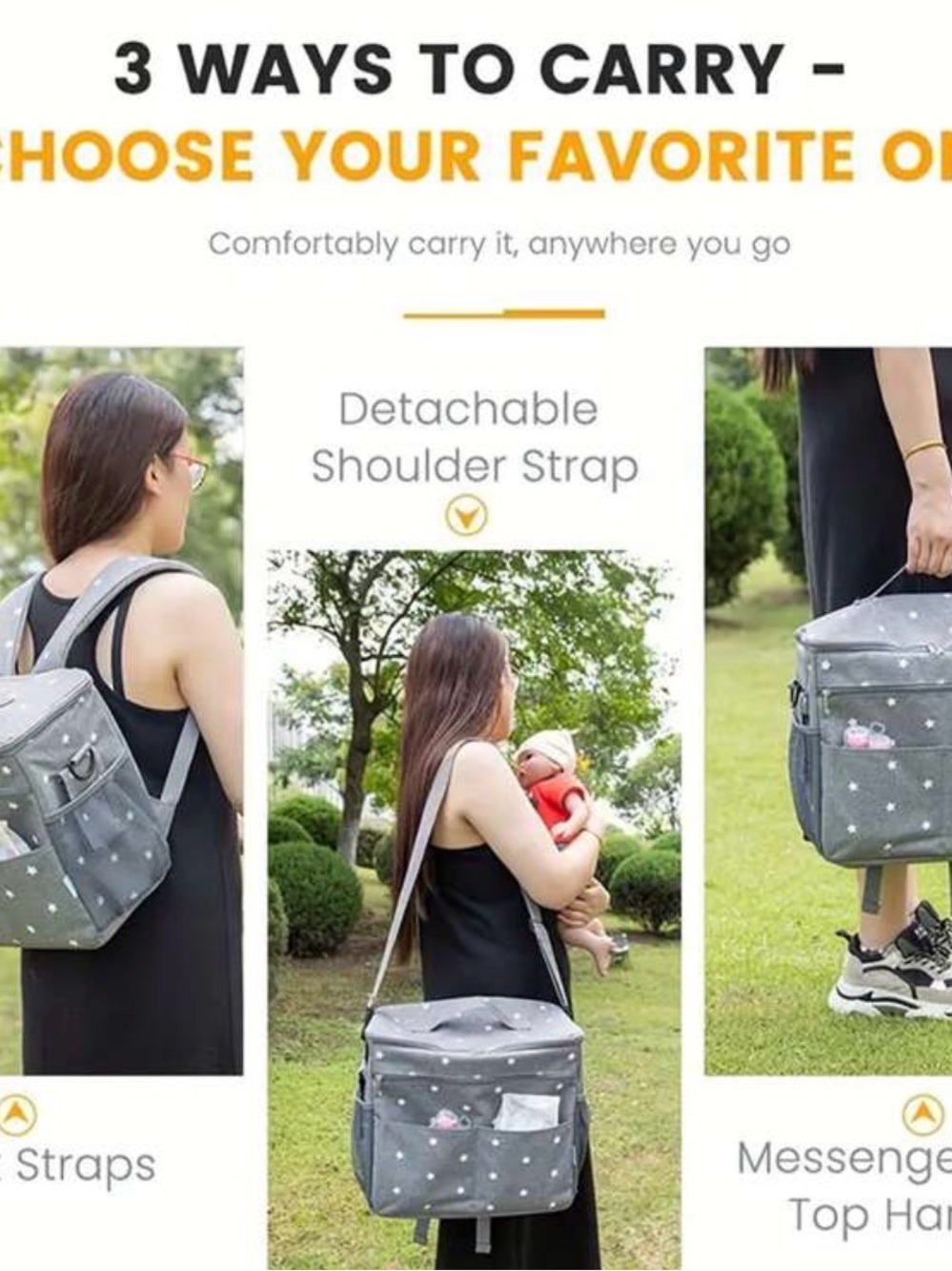 Black Large Capacity Multi-Functional Diaper Bag - Picture 9 of 9